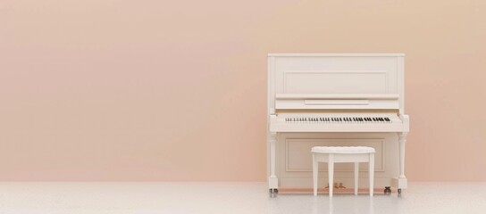 White Piano Against a Peach Wall