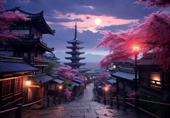 Fototapeta premium Kyoto Reverie Historical Buildings in Tonalist Light.jpeg