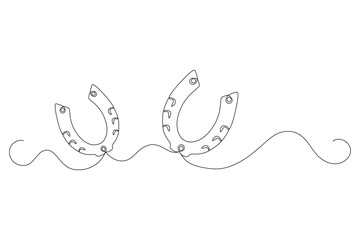 Horseshoes for luck are drawing as one continuous line in minimalism. Editable vector contour
