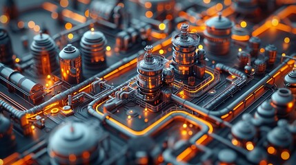 Conceptual artwork exploring digital transformation in traditional industries like manufacturing and finance. , Minimalism,