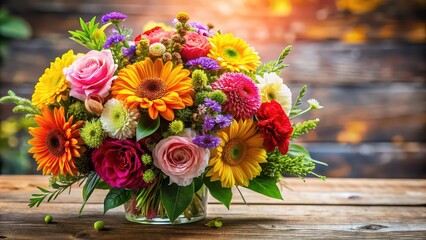 Obraz premium A beautiful bouquet of fresh colorful flowers , floral arrangement, vibrant, blooming, celebration, gift, nature, posy