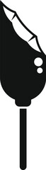 Black silhouette of a bitten ice cream on a wooden stick isolated on a white background, simple style