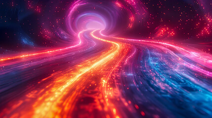 Obraz premium Mesmerizing Luminescent Neon Light Trails Weaving Through a Captivating Ethereal Otherworldly Atmosphere with a Dazzling Interplay of Vibrant Colors and Hues