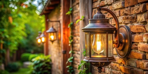 Obraz premium Vintage wall light with a rustic outdoor design perfect for enhancing the ambiance of a garden or patio , vintage, wall light