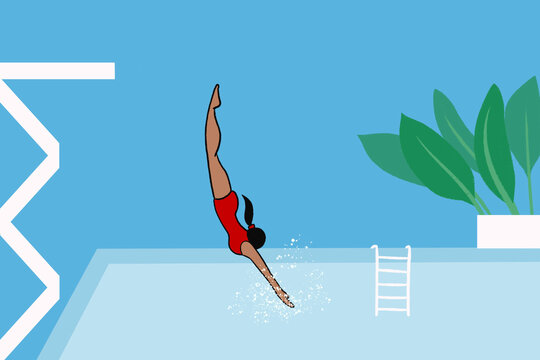 Woman dives into resort pool