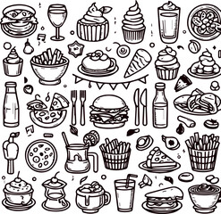 Restaurant and Food Related Line Vector Icon Set