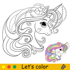 Coloring with color template unicorn head vector