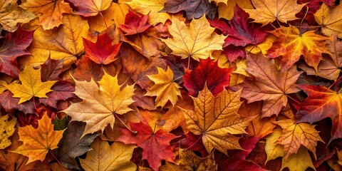 Carpet of maple leaves in autumn with intense red and brown colors, some leaves in yellow ocher, autumn, foliage, nature, seasonal