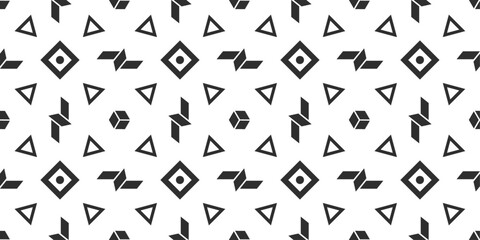 geomatric seamless pattern black white theme ornamental creative trendy groovy abstract shape repeatable vector texture background wallpaper