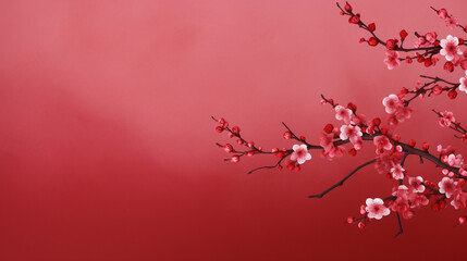 Create a minimalist raspberry-red backdrop, blending abstract elements for a vibrant, serene aesthetic.