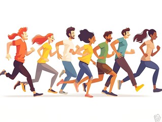 crowd of happy people running fast group summer shopping concept