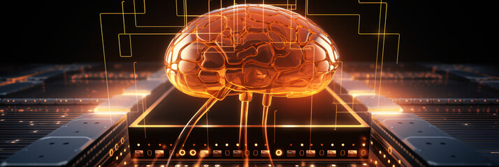 Abstract depiction of a luminous artificial brain, symbolizing advanced technology and innovation.