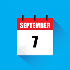 Calendar icon September. Red header design. Seventh September detail. Vector illustration.
