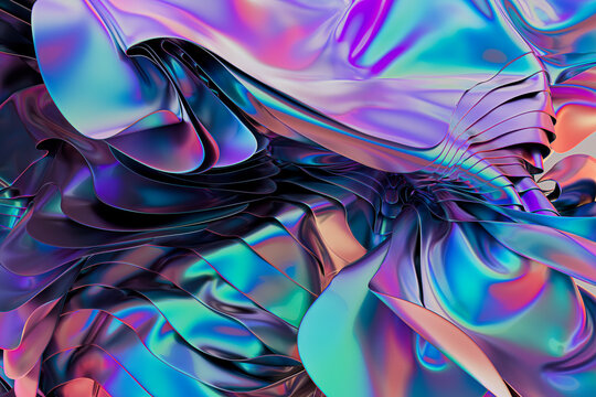 3D render of an abstract wavy sculpture with pearlescent car paint