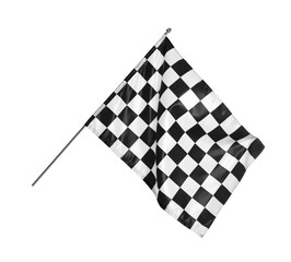 One checkered finish flag isolated on white