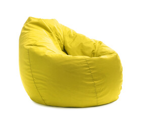 One yellow bean bag chair isolated on white