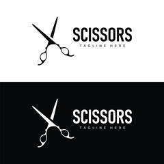 Barber tool scissors logo cutting tool vector, scissors simple background icon symbol design