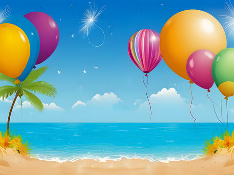 Beach Bash Bliss: Summer Party with Balloons by the Sea