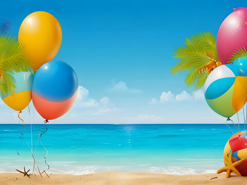 Beach Bash Bliss: Summer Party with Balloons by the Sea