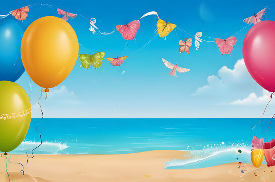 Beach Bash Bliss: Summer Party with Balloons by the Sea