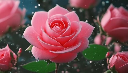 Close-up Photograph of Dewy Pink Roses