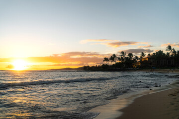 Summer sunset from Poipu Beach, Kauai