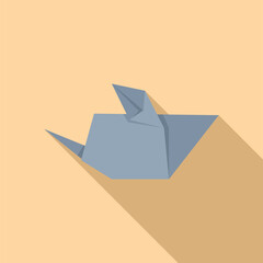 Blue origami mouse folded paper figure on yellow background with long shadow