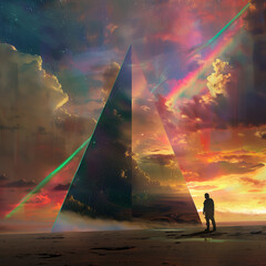 Sunset over the sea with time-lapse clouds and colorful sky