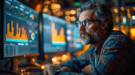 Obraz premium Business analyst working with Data Management System, creating reports with KPIs and metrics for finance By Generated AI