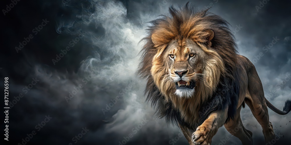 Canvas Prints Dark lion aggressively attacking, predator, wildlife, danger, fierce, teeth, claws, aggressive, African lion, wild animal