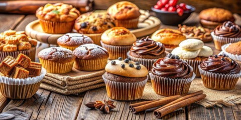 Delicious and visually appealing baked goods for online marketing, homemade, bakery, pastries, cupcakes, bread