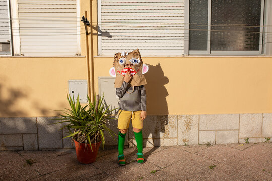 boy in diy monster mask  
