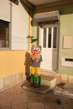 boy in diy monster mask  