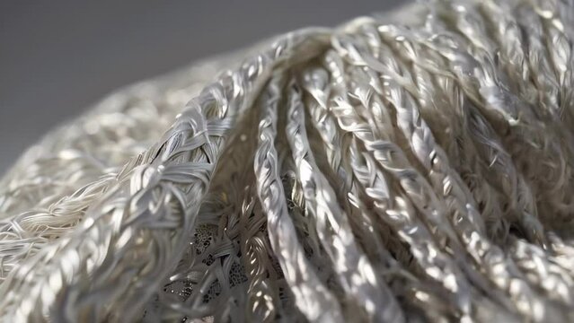 synthetic winterizer close-up slow motion background. production of non-woven materials. Syntepon manufacturing. High quality 4k footage