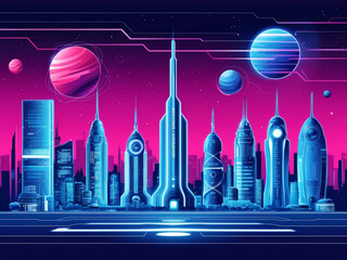 abstract architecture background, urban architecture, cityscape with space and neon light effect. Modern hi-tech, science, futuristic technology concept. Abstract digital high tech city design for ban