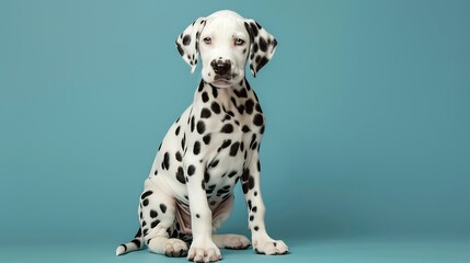 Adorable Dalmatian Puppy Sitting Obediently with Focused Gaze