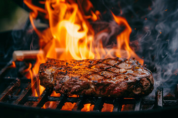 grill steak on fire