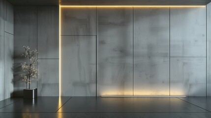 simple luxury grey concrete living room with neon light , luxury wallpaper.