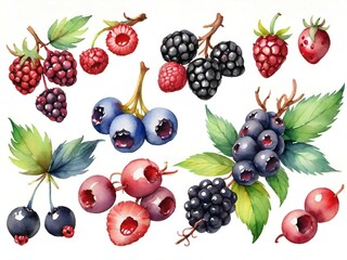 set of fresh berries , watercolor illustration.