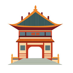 Ancient chinese building flat design illustration, china palace architecture clipart, chinese traditional building clip art image
