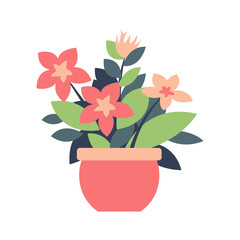 Flower bouquet in pot, potted flowers plant for home, houseplant icon design, flower pot clip art

