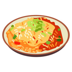 Nasi goreng merah food, fried rice vector art, grilled rice dish clip art image, asian fried rice icon flat design illustration