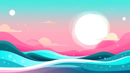 Light blue pastel background with space above for text flat design top view ocean theme cartoon drawing Complementary Color Scheme