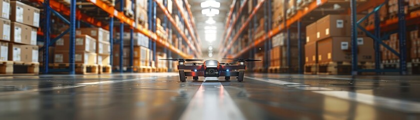 Obraz premium Futuristic Smart Logistics System with Automated Warehouses, Drones, and Innovative Transportation Methods for Efficient Distribution