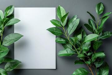 Blank white paper sheet mockup with flower branches