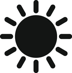 Simple black weather icon of a sun shining with rays