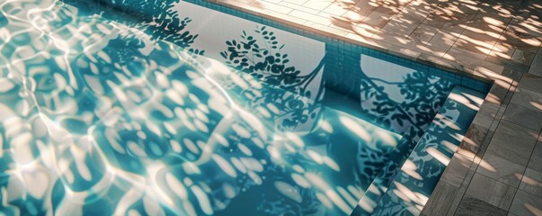 Swimming pool with tree shadows reflecting on water