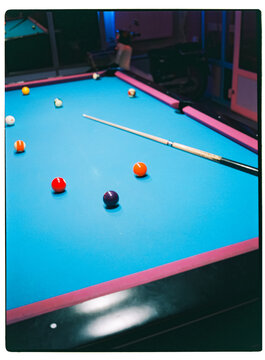 Billiard balls in a pool table
