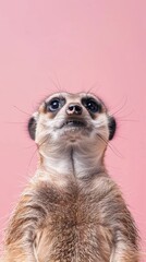 Fototapeta premium Meerkat close-up on pink background, studio shot