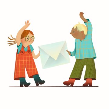 Kids holding en envelope. Your newsletter is arrived.